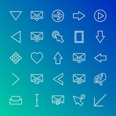 Modern Simple Set of arrows, cursors, email Vector outline Icons. Contains such Icons as  choose,  select, heart, right, text,  inbox and more on gradient background. Fully Editable. Pixel Perfect.