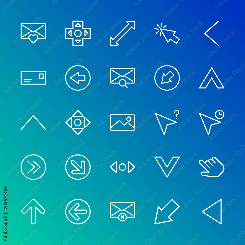 Aufkleber modern simple set of arrows, cursors, email vector outline icons. contains such icons as diagonal, d