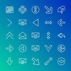 Modern Simple Set of arrows, cursors, email Vector outline Icons. Contains such Icons as  month, up,  button,  down,  next, cursor, open and more on gradient background. Fully Editable. Pixel Perfect.
