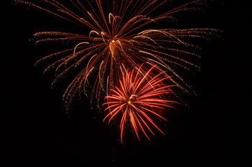 fireworks going off at night in the summer time
