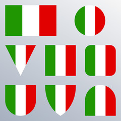 Italy flag icon set. Italian flag button or badge in different shapes. Vector illustration.