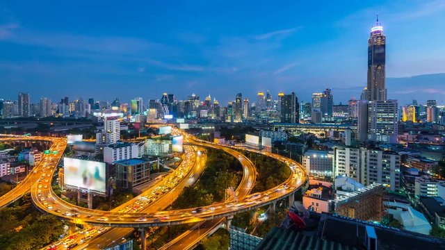 Time lapse of cityscape and traffic in Bangkok, Thailand.