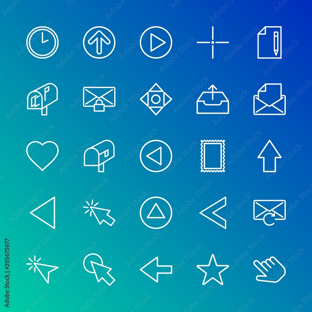 Poster modern simple set of arrows, cursors, email vector outline icons. contains such icons as technology,