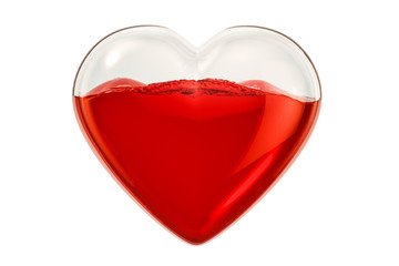 Transparent heart with blood inside. World blood donor day concept, 3D rendering