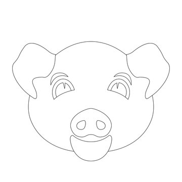 pig face vector illustration  coloring book  front