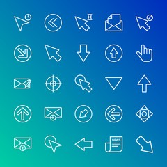 Modern Simple Set of arrows, cursors, email Vector outline Icons. Contains such Icons as  left,  internet,  arrow,  direction, diagonal and more on gradient background. Fully Editable. Pixel Perfect.