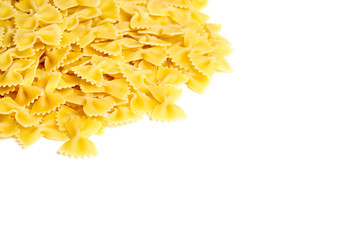 farfalle italian pasta with copy space on white background