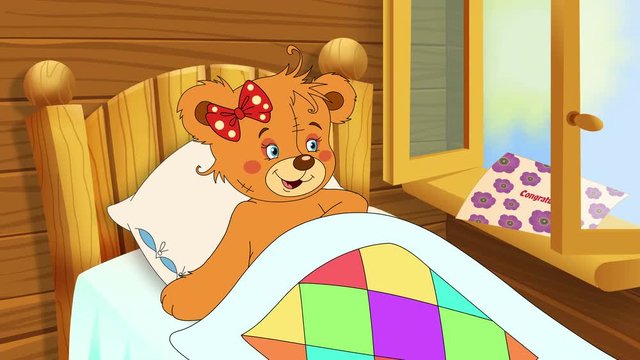 Valentines card for girl with violet flowers and little bears. Hand drawn animation. 29.97 fps