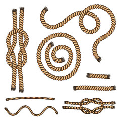 Set of hand drawn editable brushes of ropes and chains.