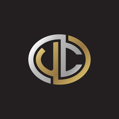 Initial letter UC, looping line, ellipse shape logo, silver gold color on black background