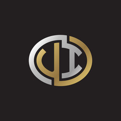 Initial letter UI, looping line, ellipse shape logo, silver gold color on black background