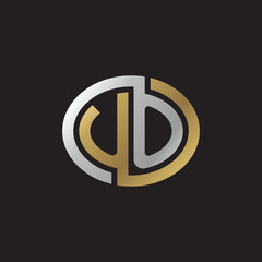Initial letter UO, looping line, ellipse shape logo, silver gold color on black background