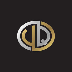 Initial letter UQ, looping line, ellipse shape logo, silver gold color on black background