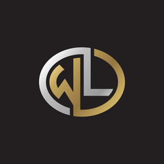 Initial letter WL, looping line, ellipse shape logo, silver gold color on black background