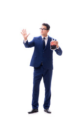 Obraz premium Businessman with blood bag isolated on white