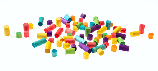 Preschool kids, creativity and fun. Colorful wooden blocks on white background