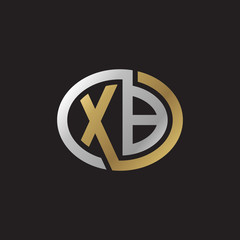 Initial letter XB, looping line, ellipse shape logo, silver gold color on black background