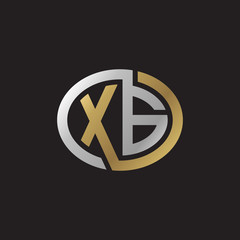 Initial letter XG, looping line, ellipse shape logo, silver gold color on black background