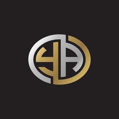 Initial letter YA, looping line, ellipse shape logo, silver gold color on black background
