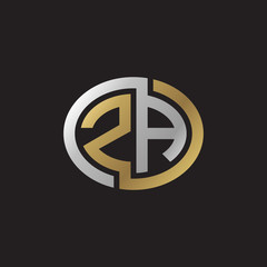 Initial letter ZA, looping line, ellipse shape logo, silver gold color on black background