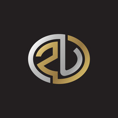 Initial letter ZU, looping line, ellipse shape logo, silver gold color on black background
