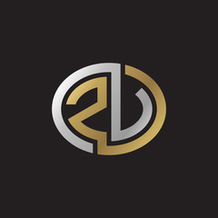Initial letter ZV, looping line, ellipse shape logo, silver gold color on black background