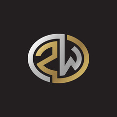 Initial letter ZW, looping line, ellipse shape logo, silver gold color on black background