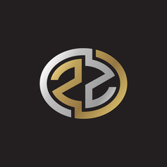 Initial letter ZZ, looping line, ellipse shape logo, silver gold color on black background