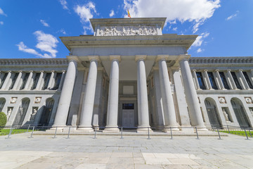 MADRID, SPAIN - MAY 15, 2018:  Entrance of El Prado museum with a Statue of Velazquez
