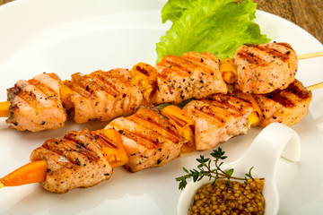 Grilled salmon skewer