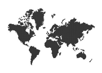 Dotted world map made of rounded rectangles.