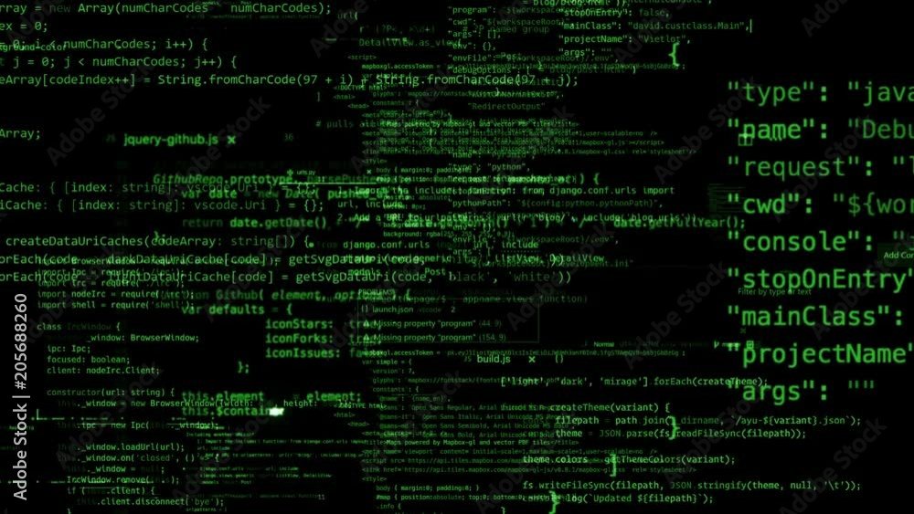 Poster the abstract code moves in the virtual space. looped