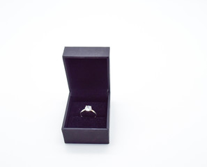 Diamond ring, engagement ring isolated in box, wedding ring, jewelry background