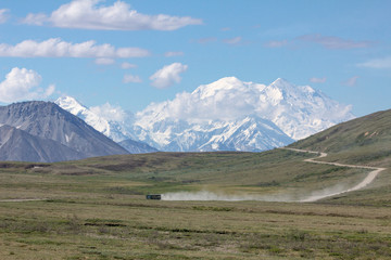 National Park bus drives only road into Denali National Park