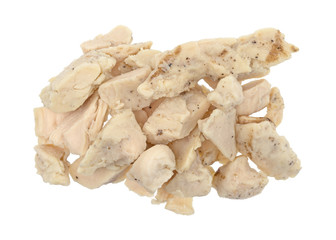 Top view of a portion of chicken breast chunks isolated on a white background.