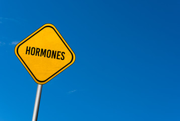 hormones - yellow sign with blue sky