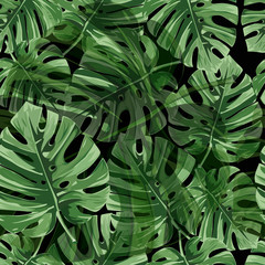 Naklejka na ściany i meble Tropical palm leaves, jungle leaves seamless vector floral pattern.