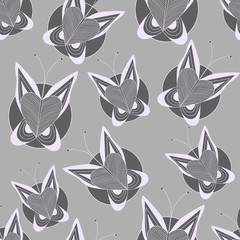 white butterfly seamless pattern on a gray background