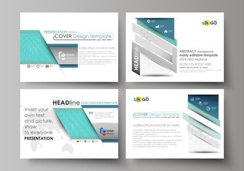 Set of business templates for presentation slides. Abstract vector layouts in flat design. Chemistry pattern, hexagonal molecule structure. Medicine, science and technology concept.