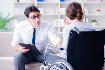 Fototapeta premium Patient visiting psychotherapist to deal with consequences of tr