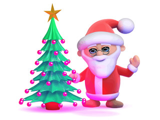 3d Santa Claus and Christmas tree