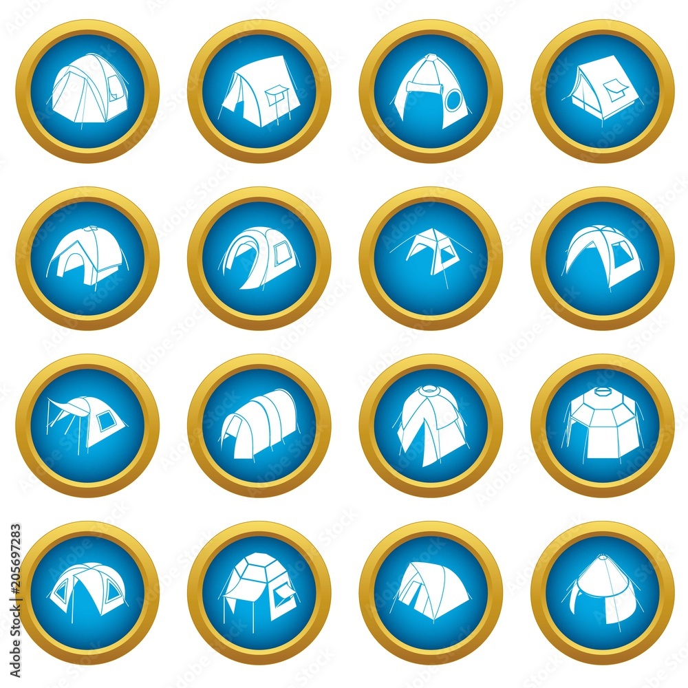 Poster tent forms icons set. simple illustration of 16 tent forms vector icons for web