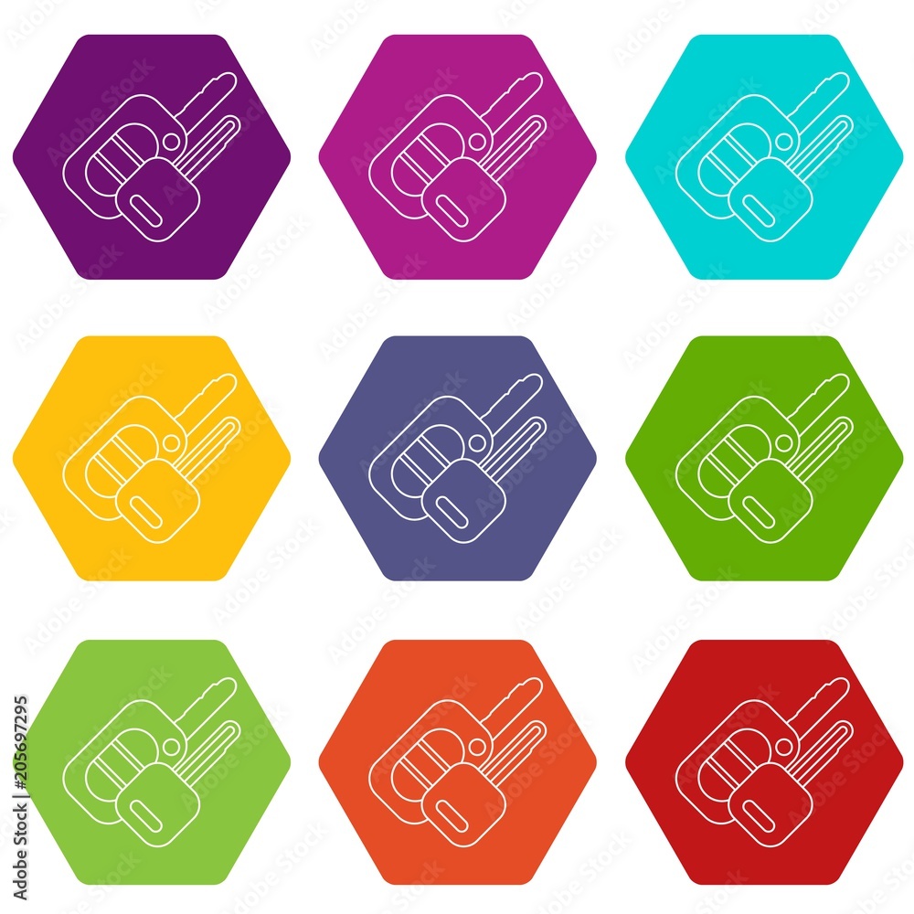 Poster auto key icons 9 set coloful isolated on white for web