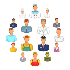 Professions icons set in cartoon style. People set isolated vector illustration