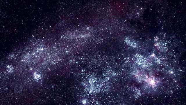 Space flight to purple nebula, 3D animation with moving stars and rotating stars field. Contains public domain image by NASA