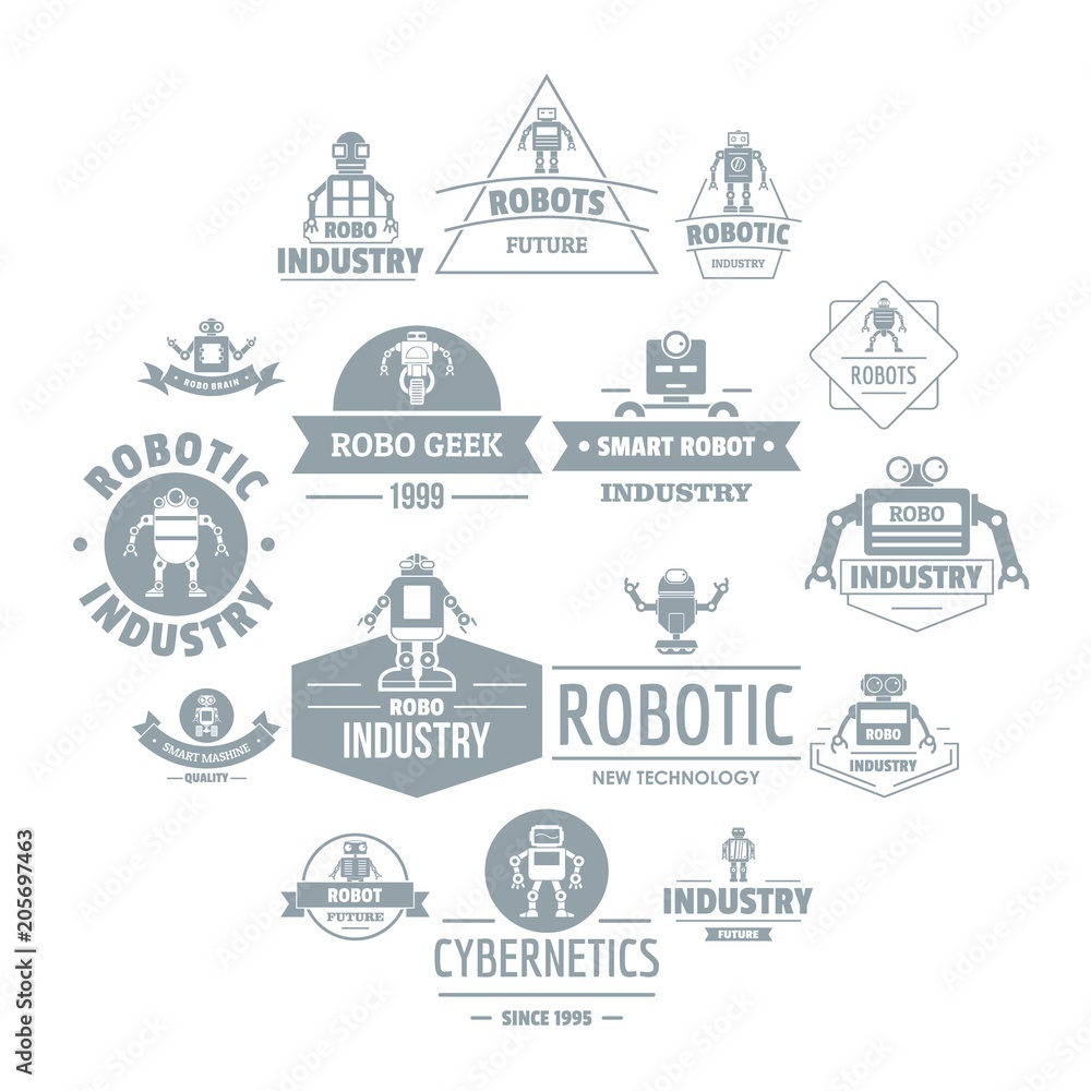 Aufkleber robot logo icons set. simple illustration of 16 robot logo vector icons for web