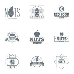 Walnut food logo set. Simple set of 9 walnut food vector logo for web isolated on white background