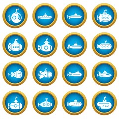 Submarine icons set. Simple illustration of 16 submarine vector icons for web