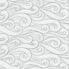 Abstract colorful curly lines seamless patterns set. Waves and curls vector illustration. Bright colorful seamlessly tiling background collection.