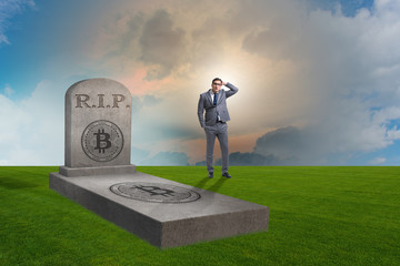 Businessman mourning the demise and death of bitcoin